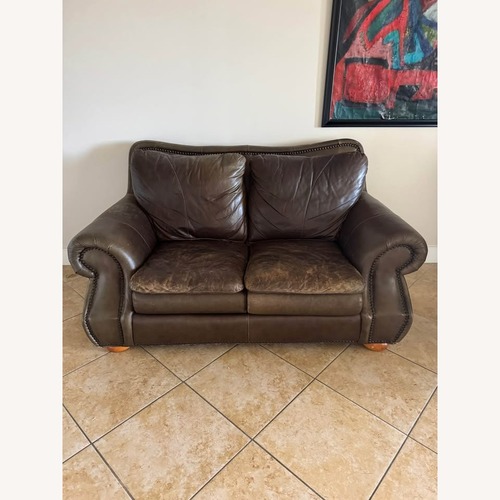 Used City Furniture Dark Brown Leather 2 Seater Sofa for sale on AptDeco