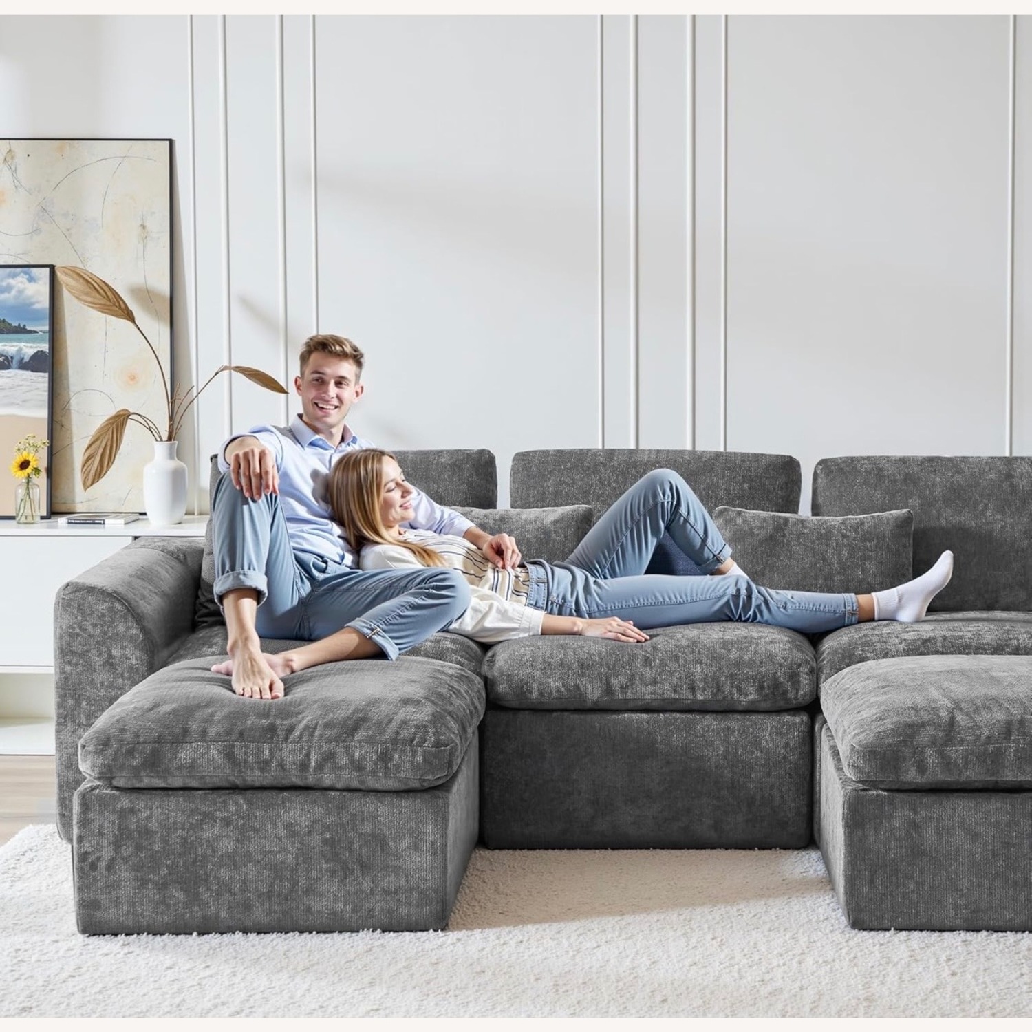 Living Spaces Light Gray 3+ Piece Sectional - image-2