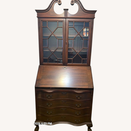 Used Antique Dark Brown Wood Desk Armoire for sale on AptDeco