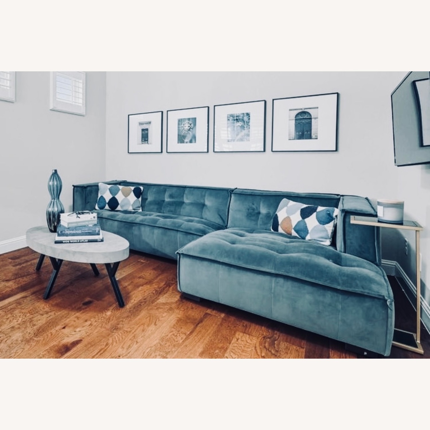 Green Velvet 2 Piece Sectional - image-2