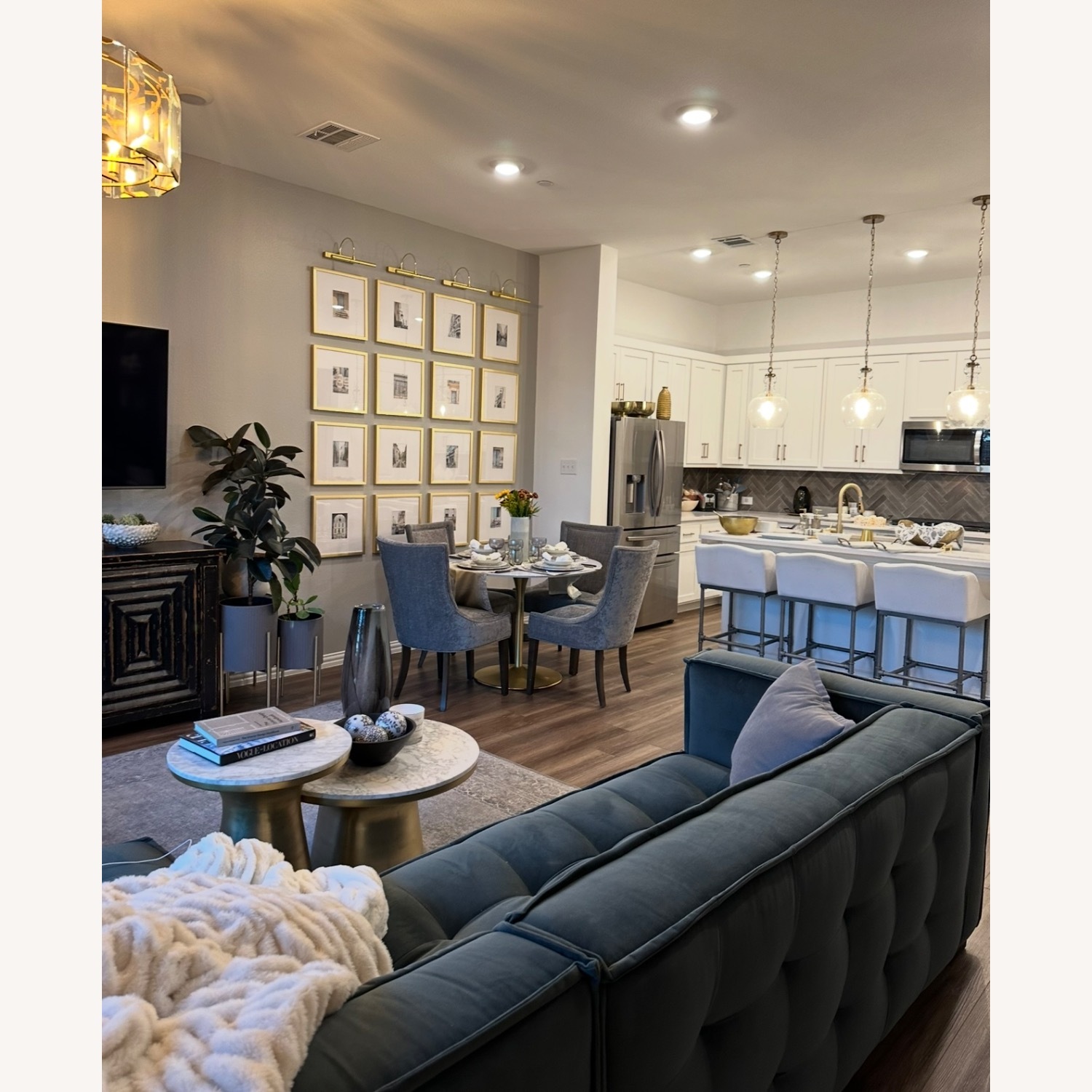 Green Velvet 2 Piece Sectional - image-3