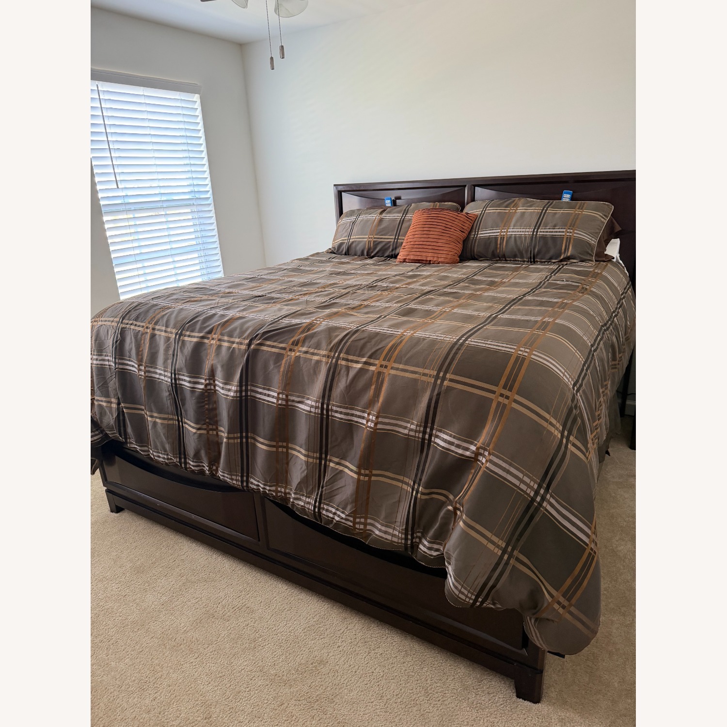 Dark Brown Wood King Bed - image-1