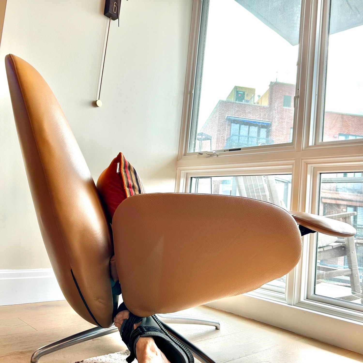 Design Within Reach Vala Swivel Light Brown Leather Recliner - image-3