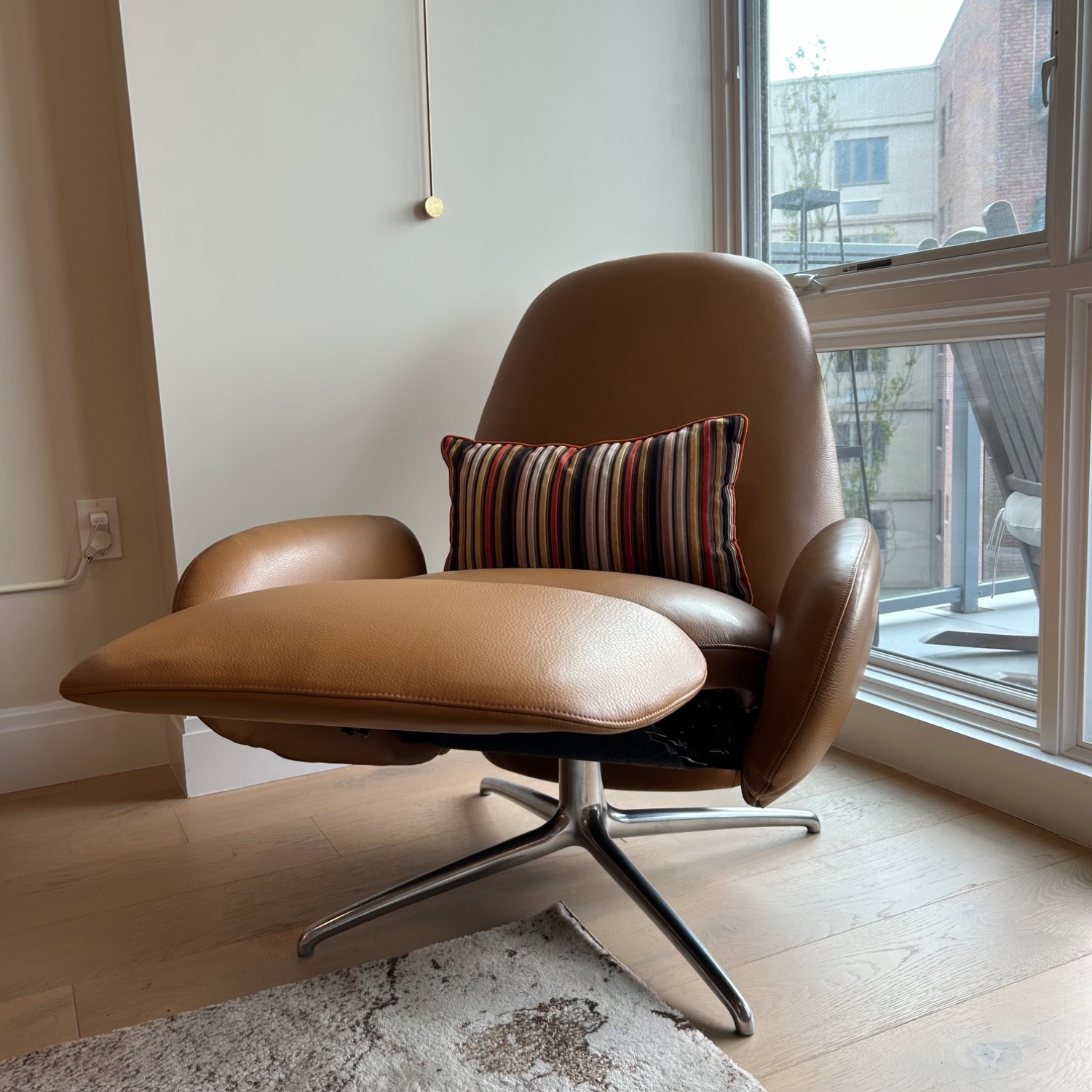 Design Within Reach Vala Swivel Light Brown Leather Recliner - image-4