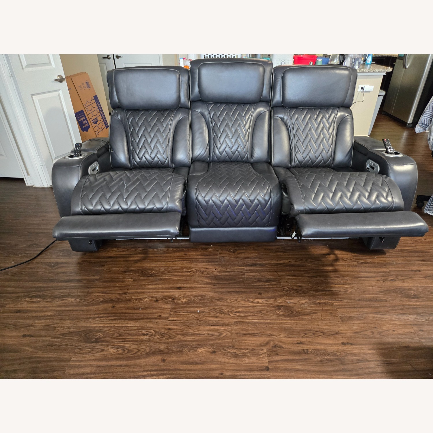 Rooms To Go Port Royal Leather Triple Power Reclining Sofa - image-2