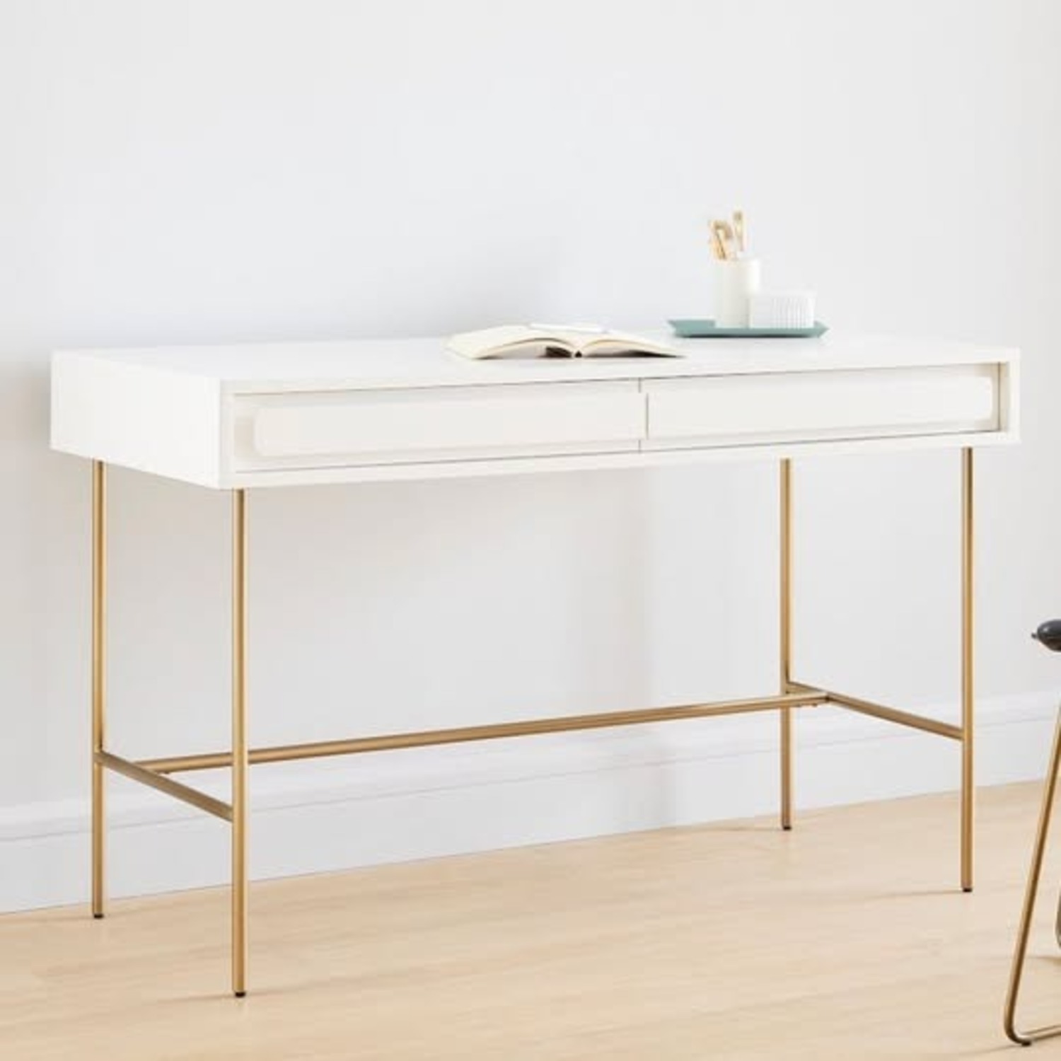 West Elm Gemini White Lacquer Desk - image-1