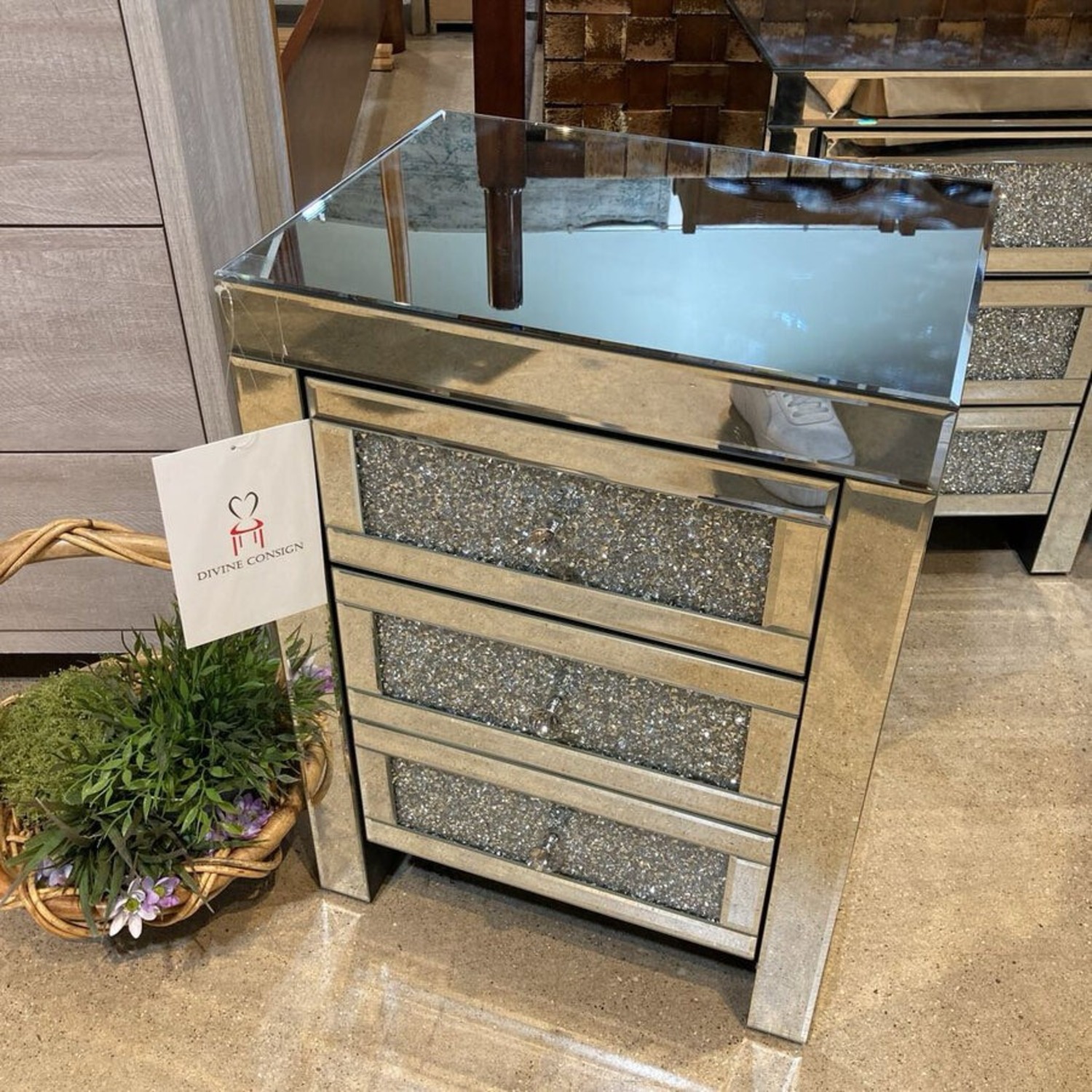 Nissy Mirrored 3-Drawer Nighstand - image-2