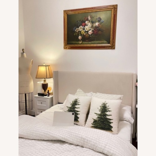 Used Natural Velvet Queen Bed  for sale on AptDeco