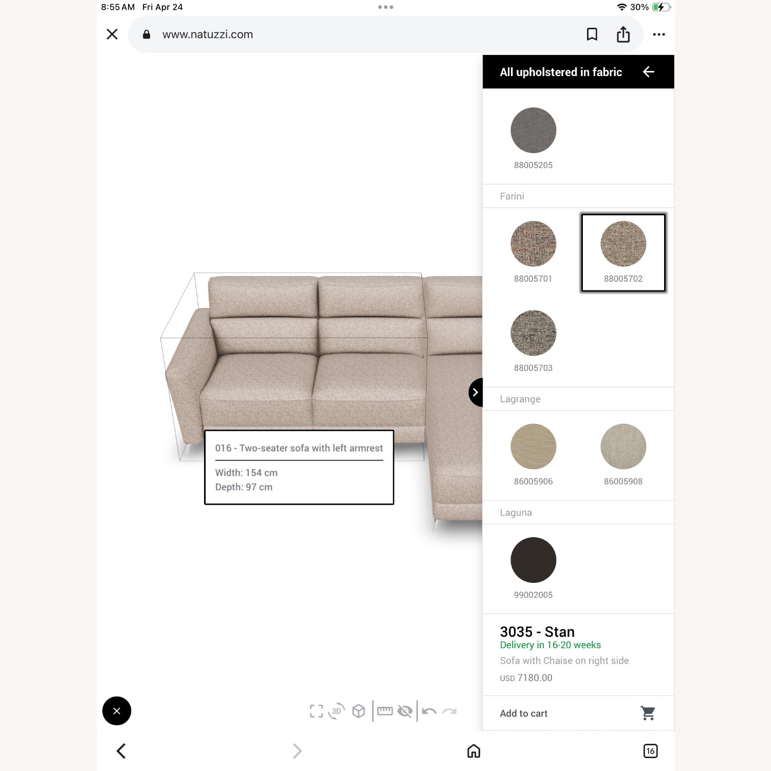 Natuzzi Stan Light Brown Fabric 2 Piece Sectional - image-4