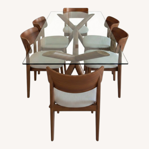 Used West Elm Lalia Glass Top Table + 6 Dining Chairs for sale on AptDeco