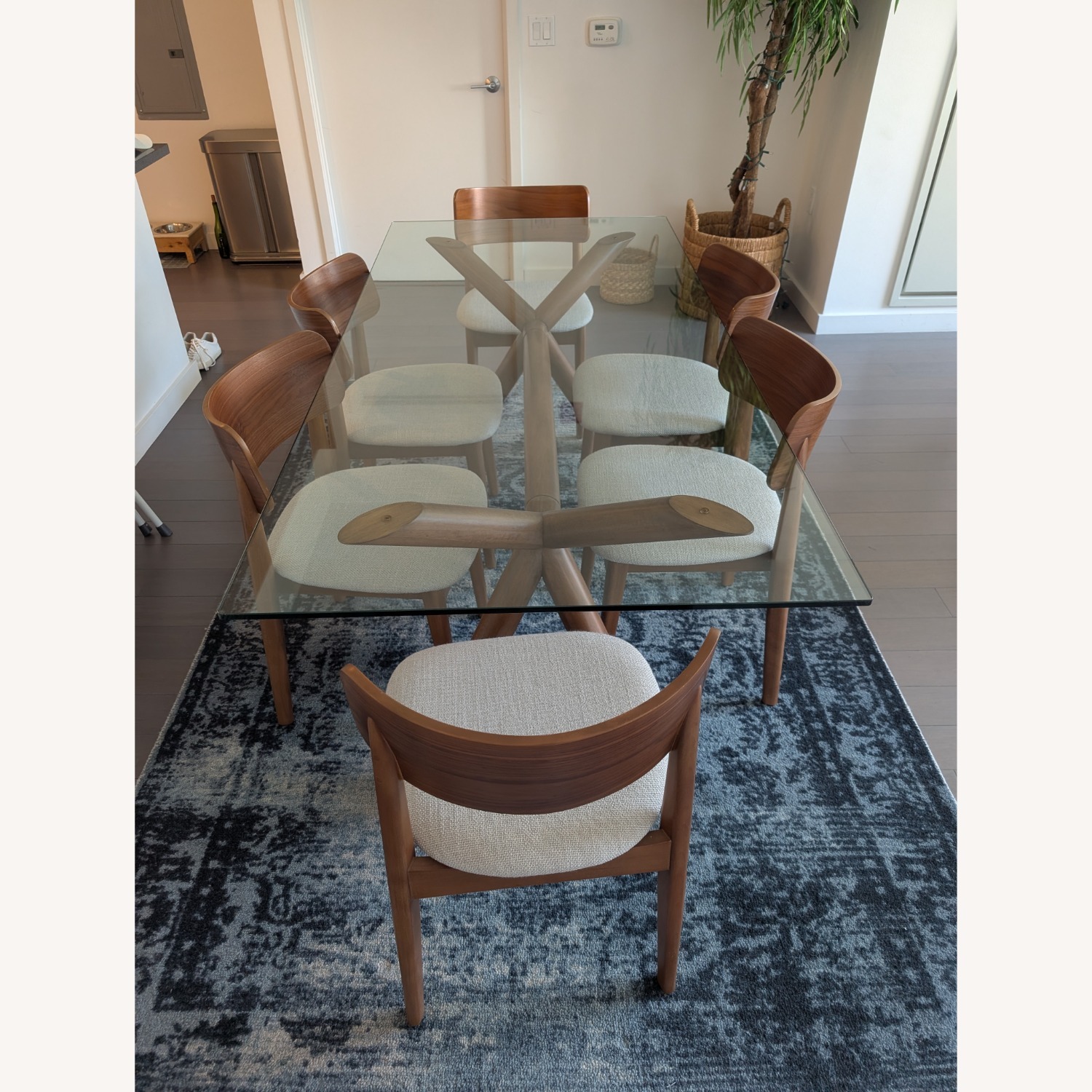 West Elm Lalia Glass Top Table + 6 Dining Chairs - image-1