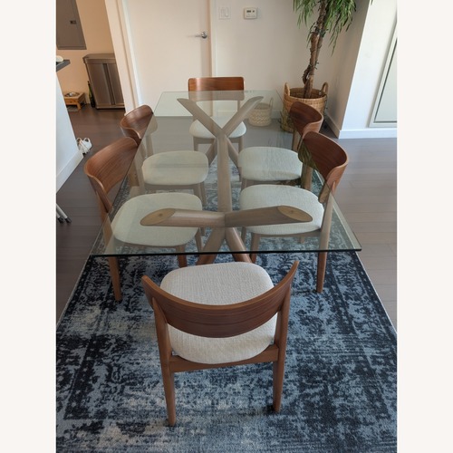 Used West Elm Lalia Glass Top Table + 6 Dining Chairs for sale on AptDeco