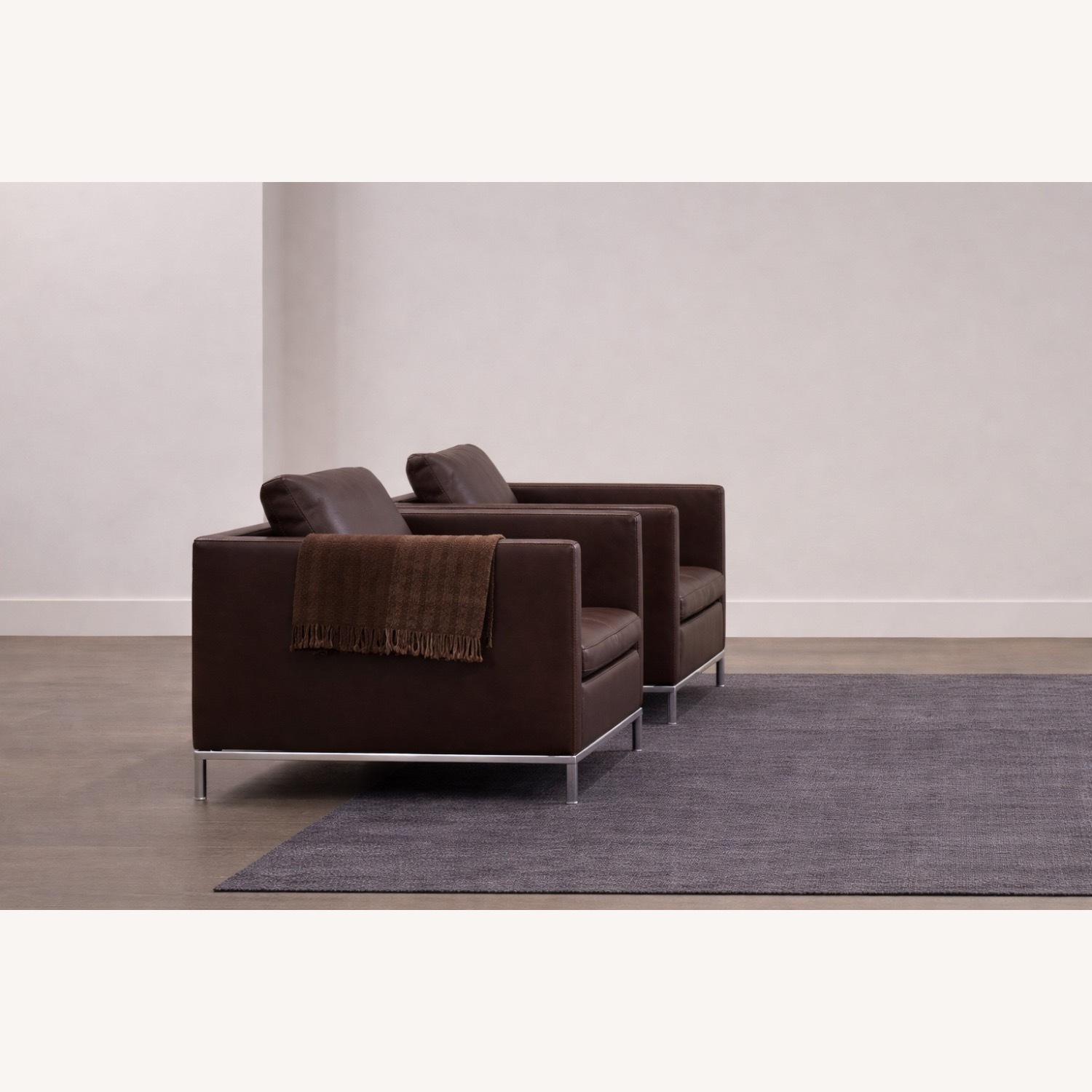 B&B Italia Dark Brown Leather Club Chairs (Pair) - image-2
