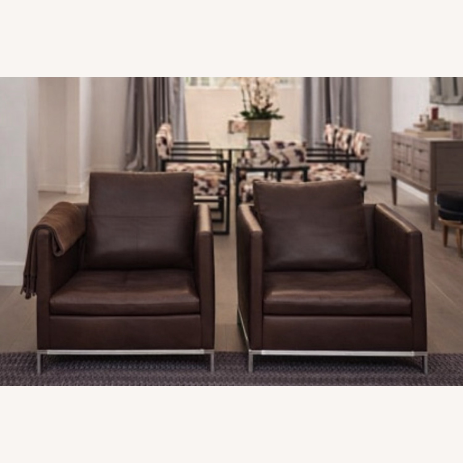 B&B Italia Dark Brown Leather Club Chairs (Pair) - image-3
