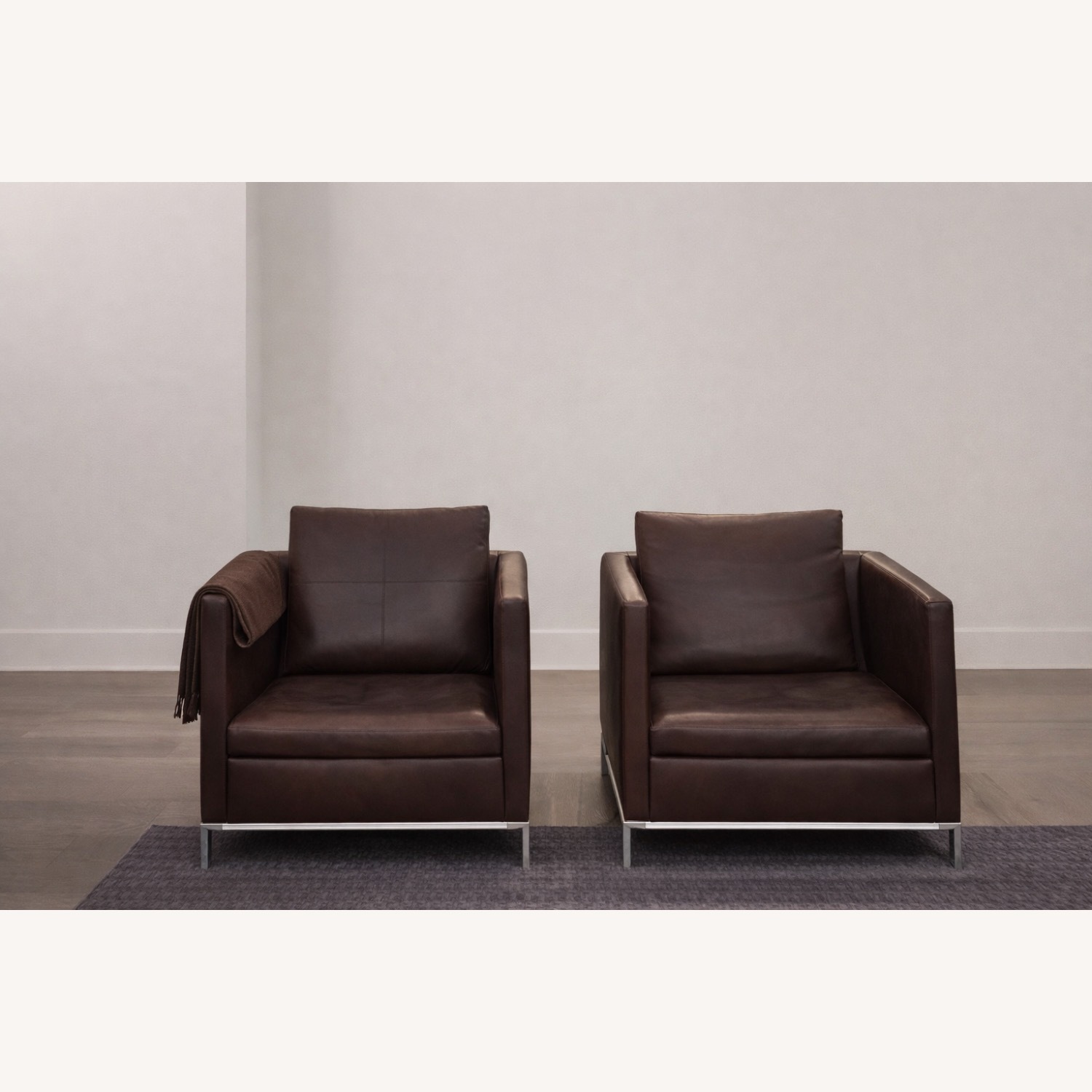 B&B Italia Dark Brown Leather Club Chairs (Pair) - image-1