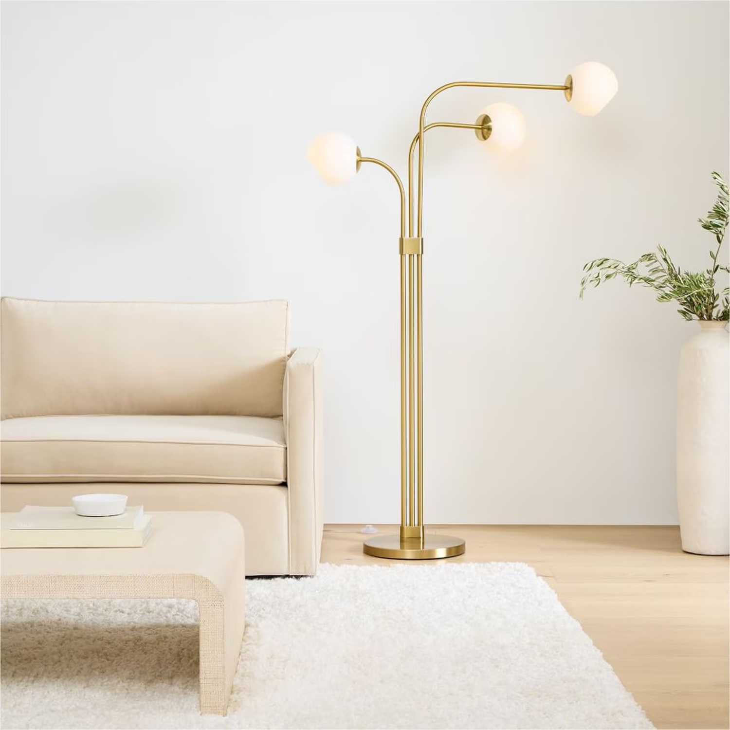 West Elm Brass 3 Globe Floor Lamp Dimmable - image-4