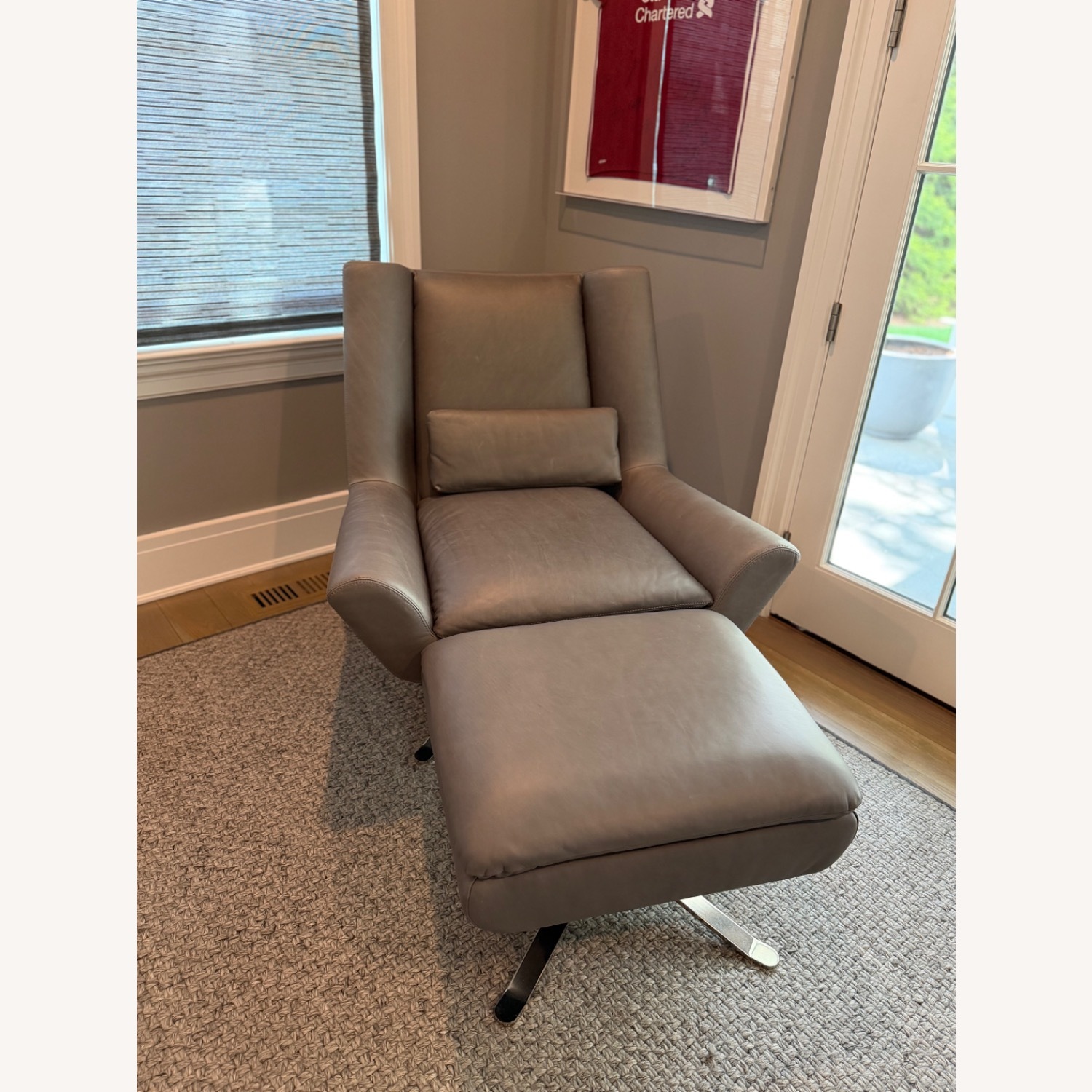 Restoration Hardware Luke Leather Swivel Chair With Ottoman - image-2