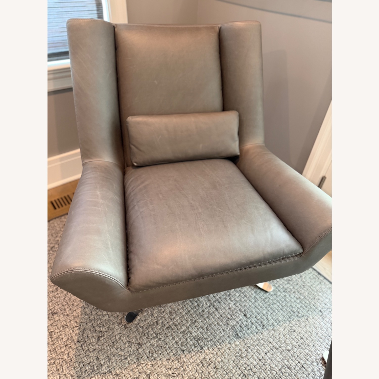 Restoration Hardware Luke Leather Swivel Chair With Ottoman - image-3