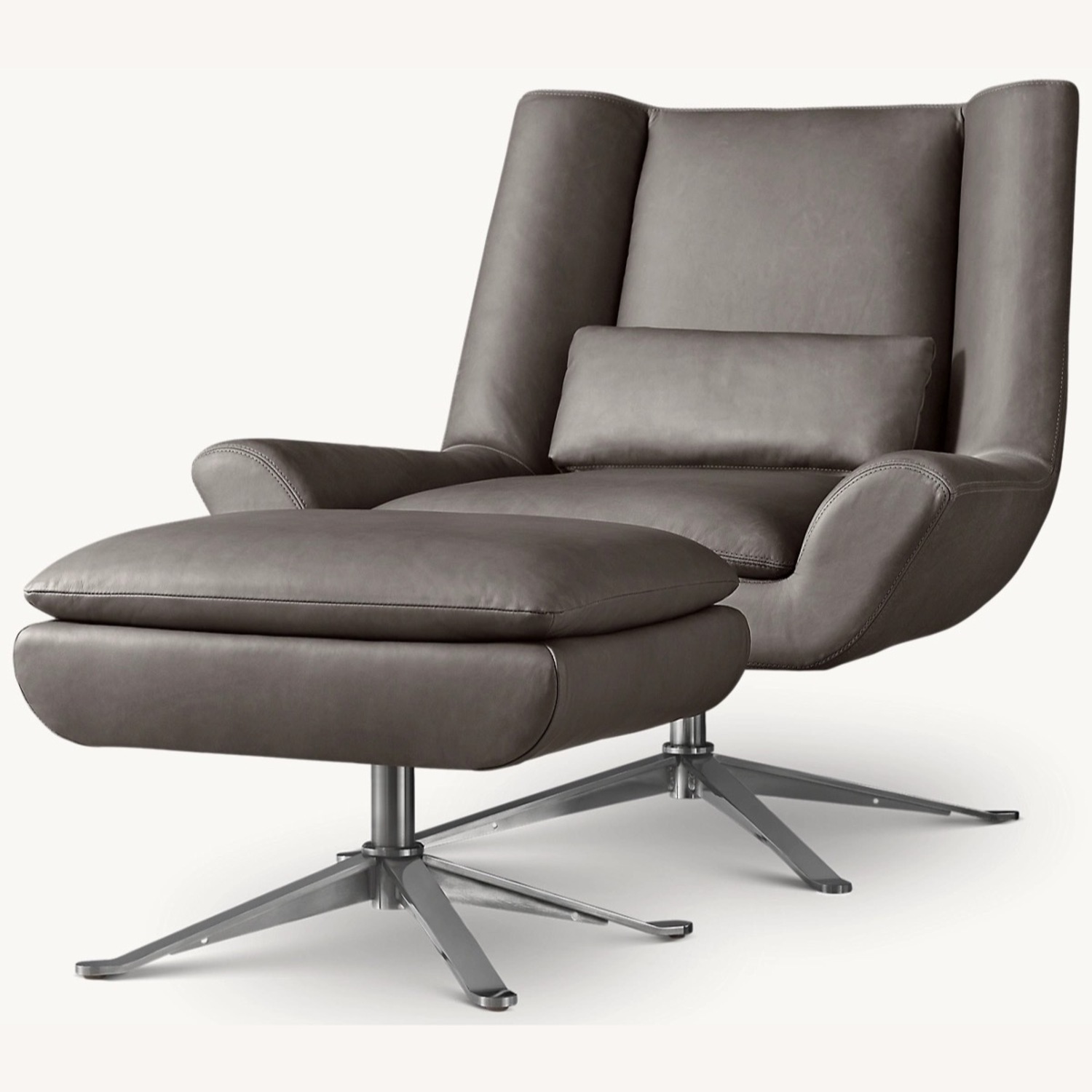 Restoration Hardware Luke Leather Swivel Chair With Ottoman - image-1