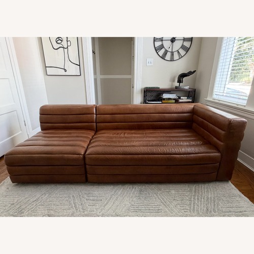 Used CB2 Strato Brown Leather 2 Piece Sectional for sale on AptDeco