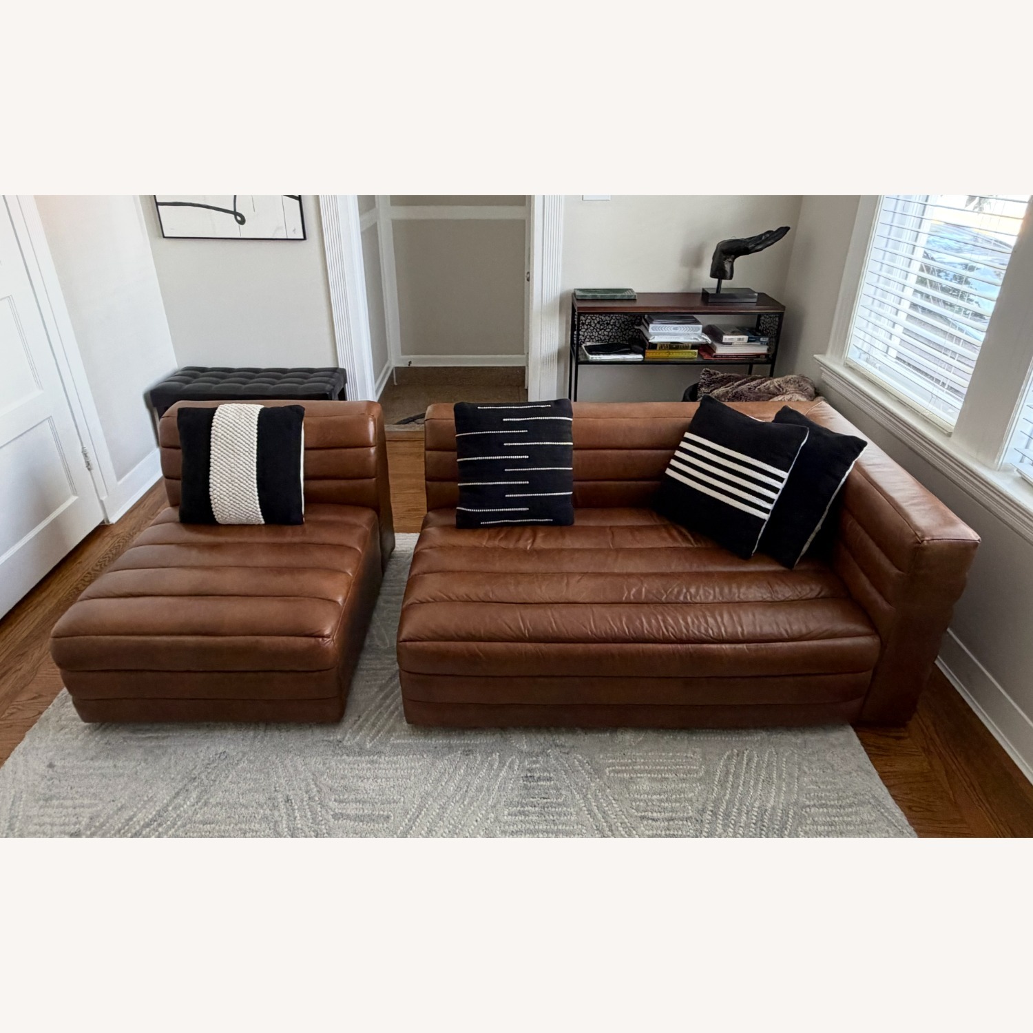 CB2 Strato Brown Leather 2 Piece Sectional - image-6