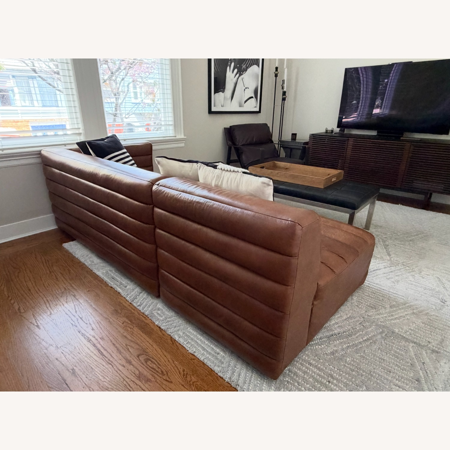 CB2 Strato Brown Leather 2 Piece Sectional - image-7