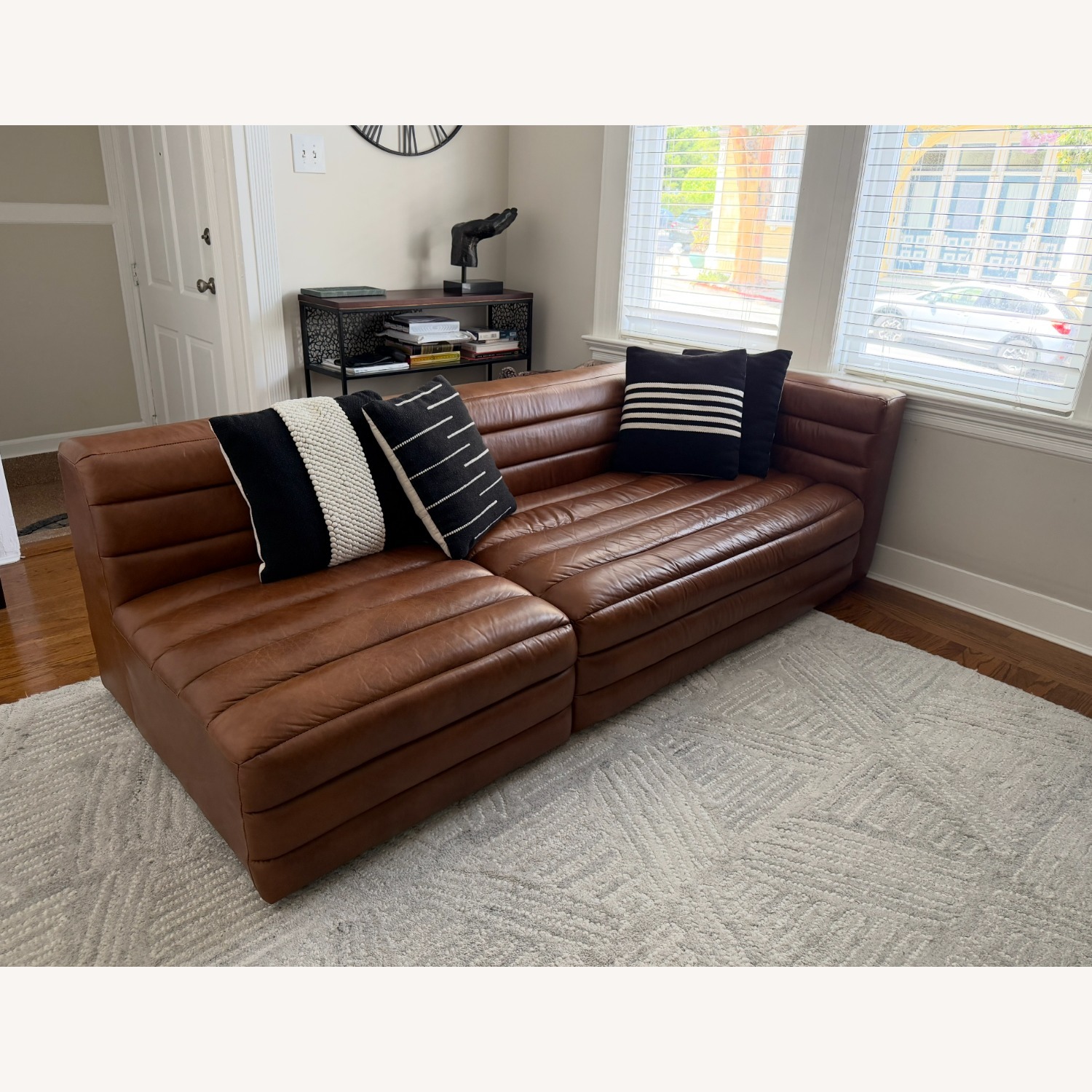 CB2 Strato Brown Leather 2 Piece Sectional - image-2