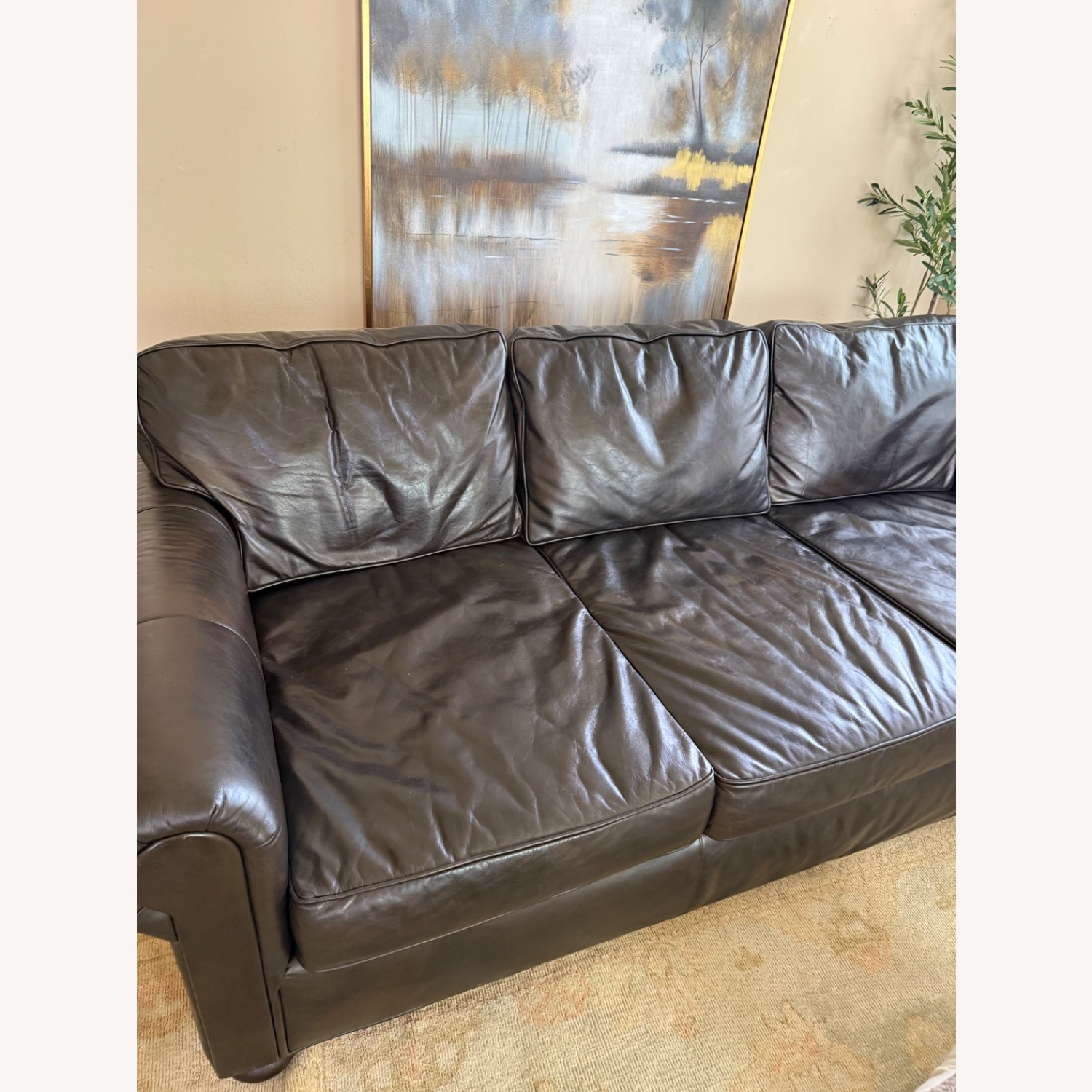 Restoration Hardware 96" Lancaster Leather Sleeper Sofa - image-3