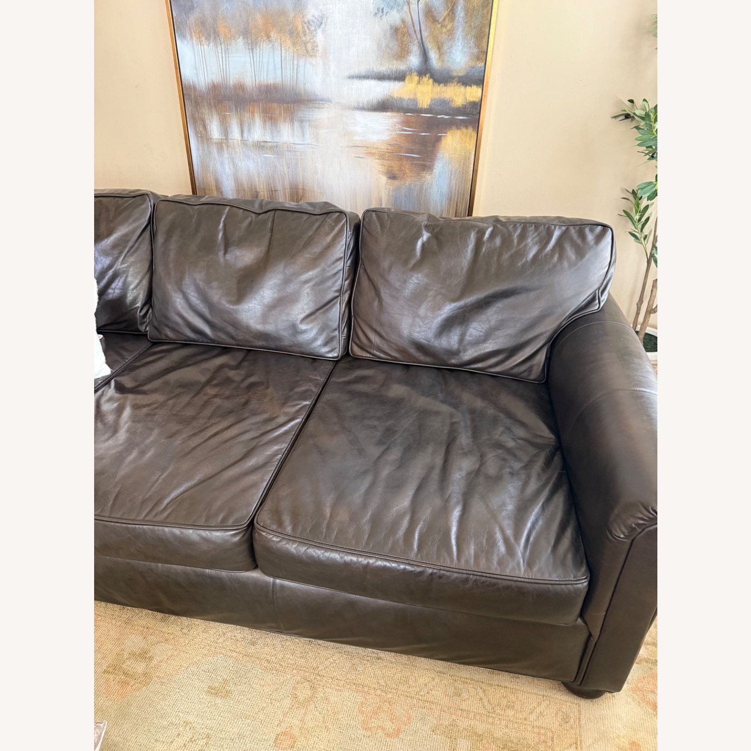 Restoration Hardware 96" Lancaster Leather Sleeper Sofa - image-2