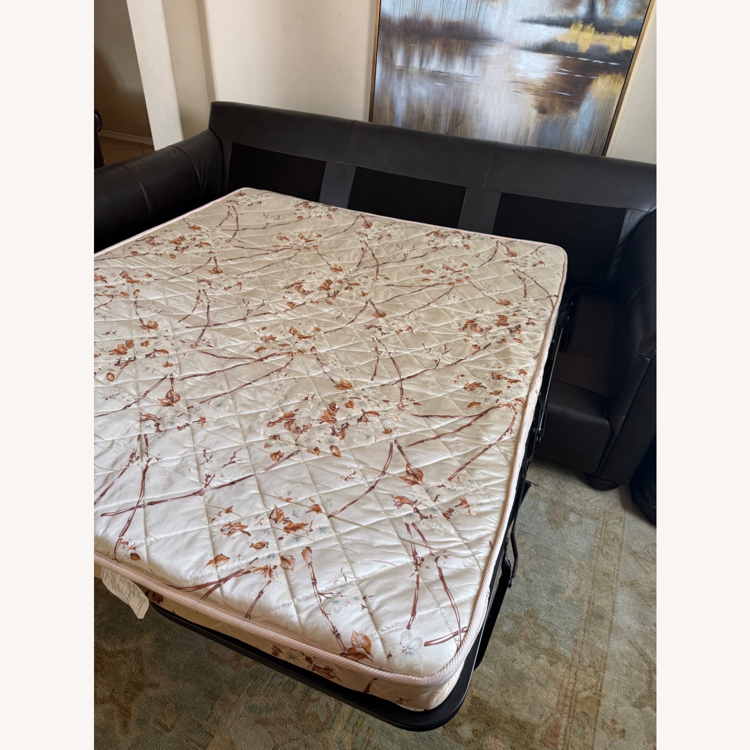 Restoration Hardware 96" Lancaster Leather Sleeper Sofa - image-7