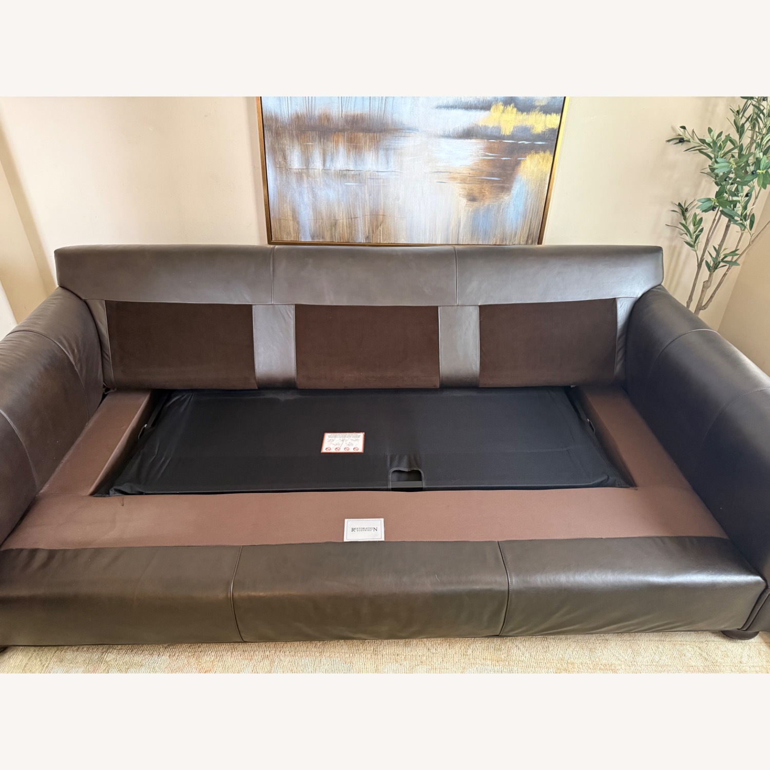 Restoration Hardware 96" Lancaster Leather Sleeper Sofa - image-5