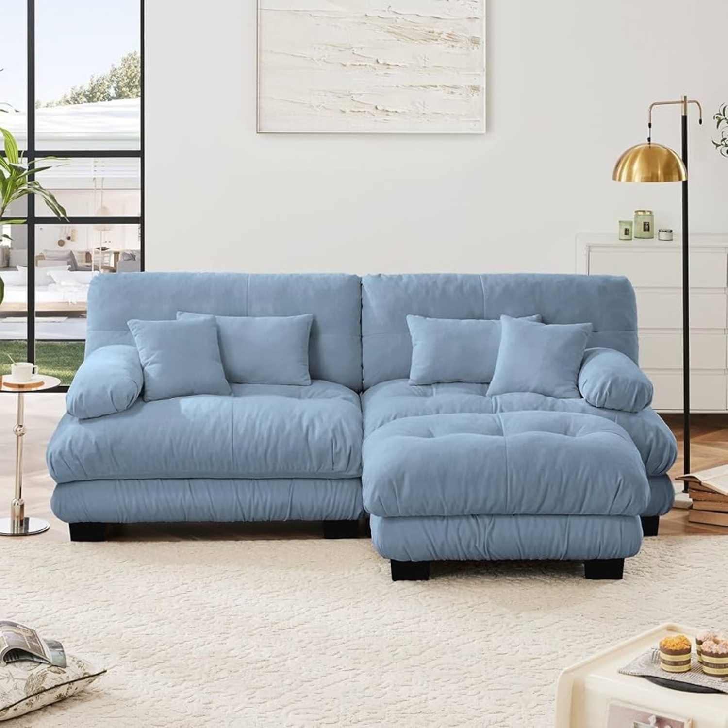 Blue Fabric Loveseat - image-5