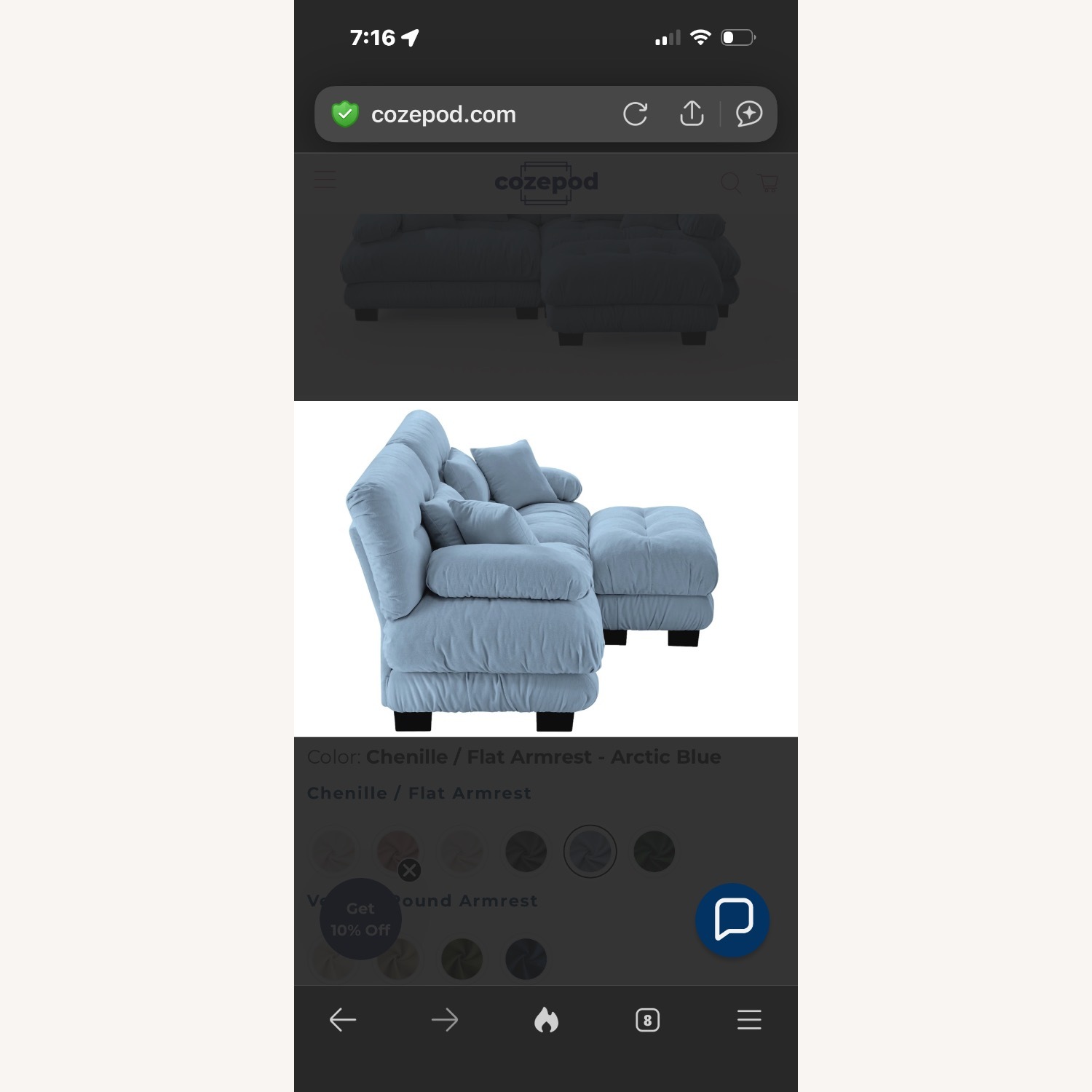 Blue Fabric Loveseat - image-3