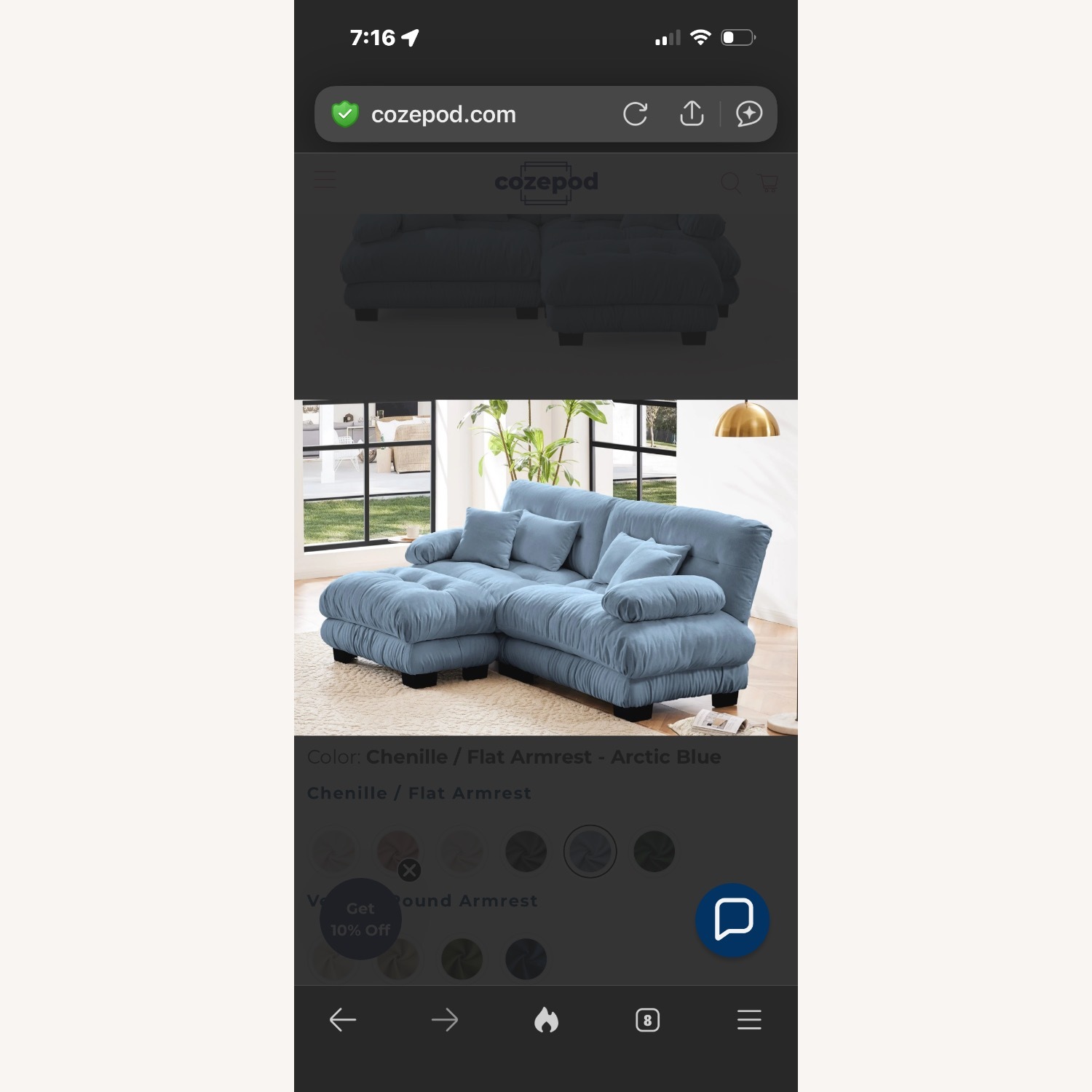 Blue Fabric Loveseat - image-2