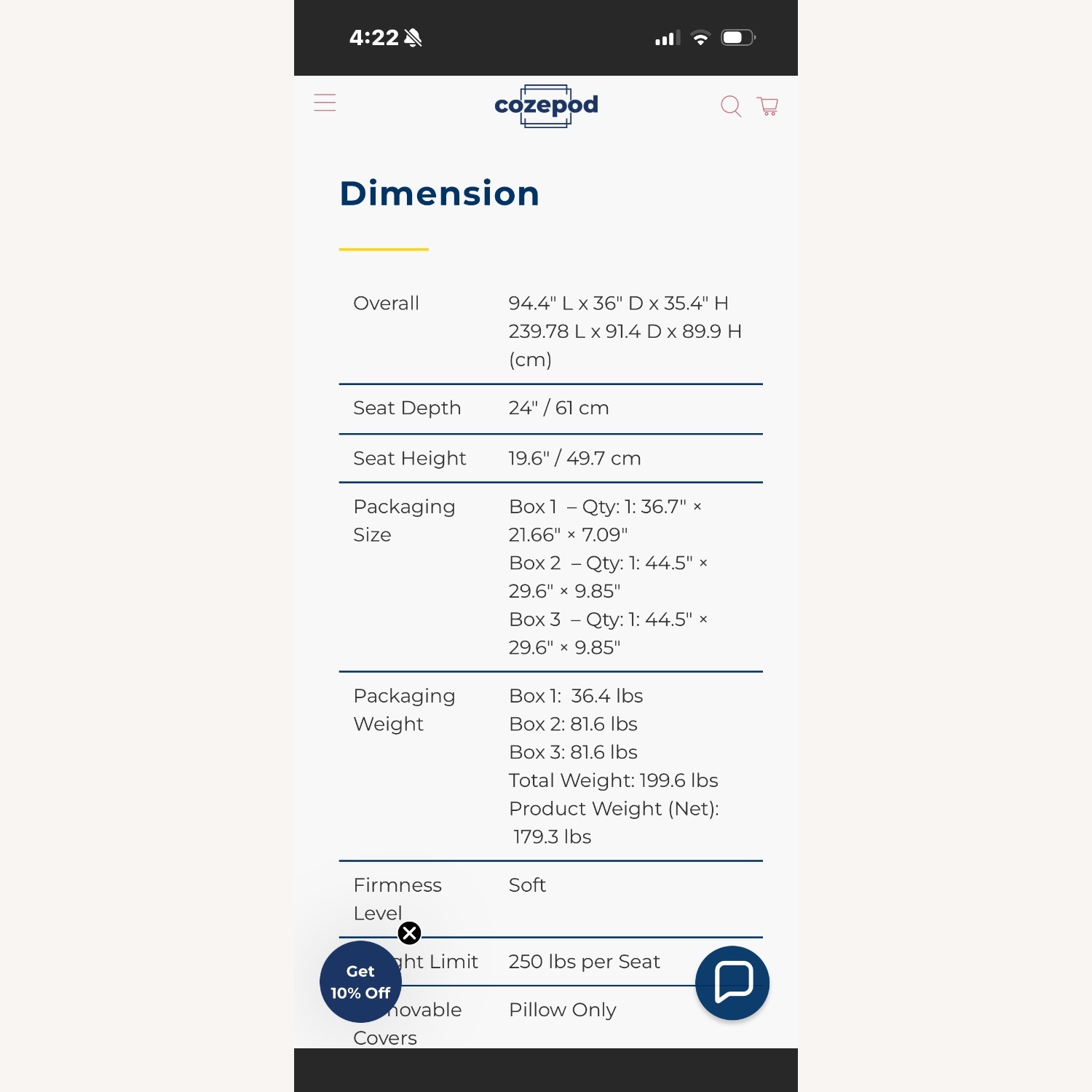 Blue Fabric Loveseat - image-4