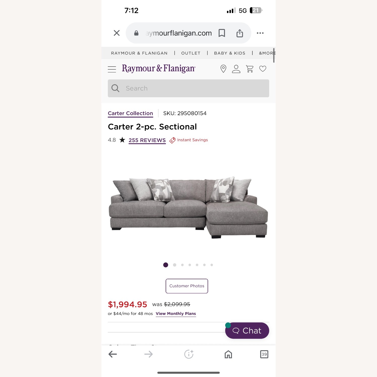 Raymour & Flanigan Light Gray 2 Piece Sectional - image-5