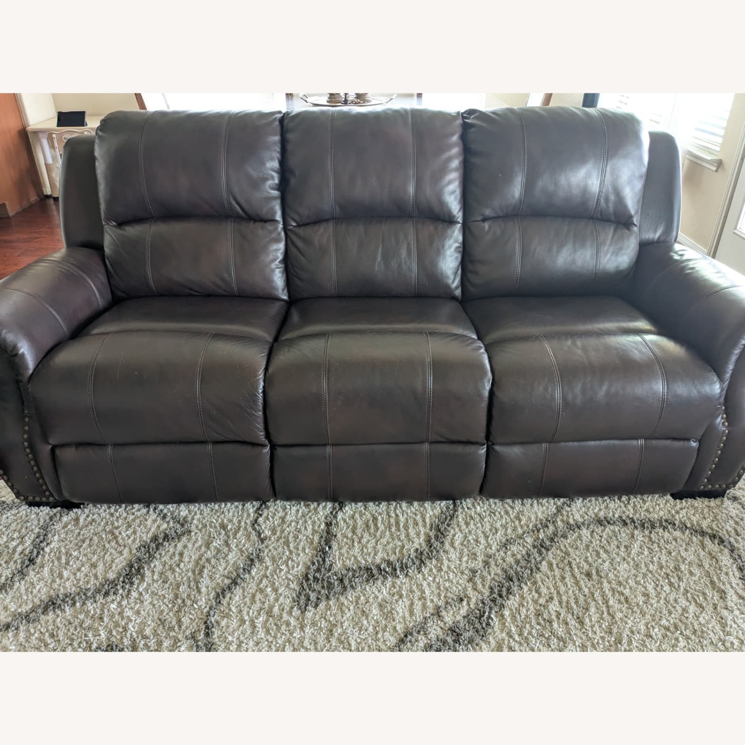 Dark Brown Leather 3+ Seater Sofa - image-2