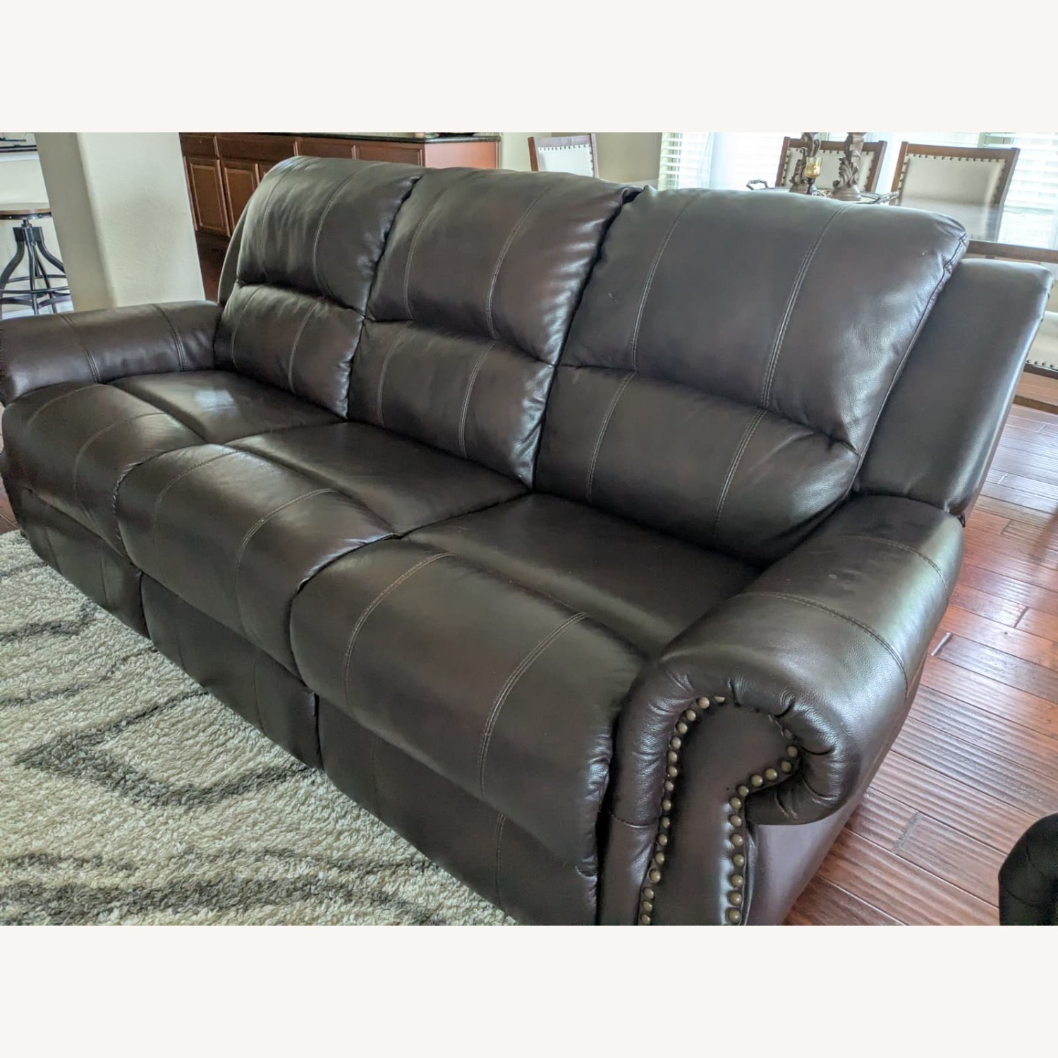 Dark Brown Leather 3+ Seater Sofa - image-4