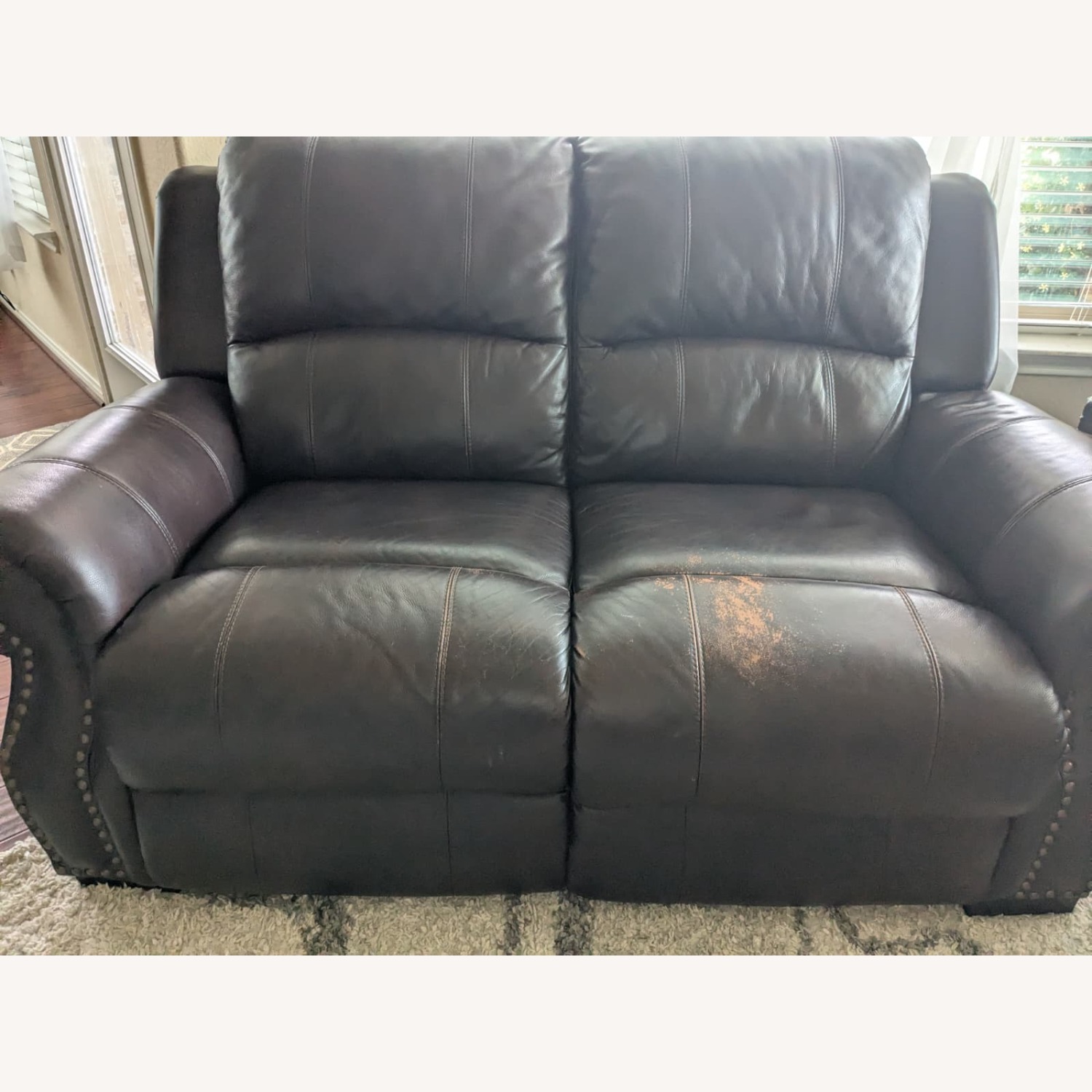 Dark Brown Leather Loveseat - image-2