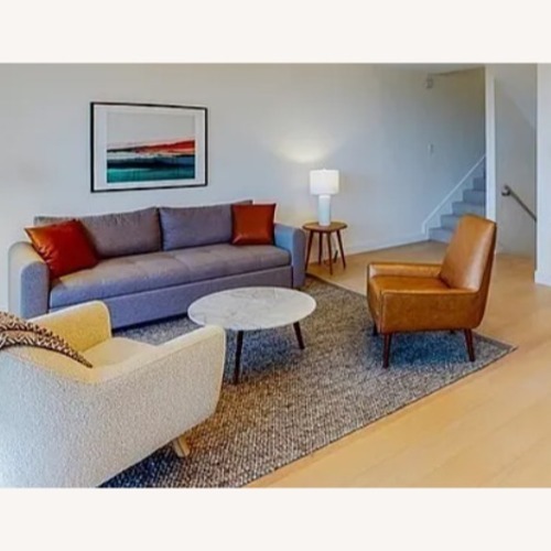 Used Wayfair Aaru Light Brown Leather Armchair for sale on AptDeco