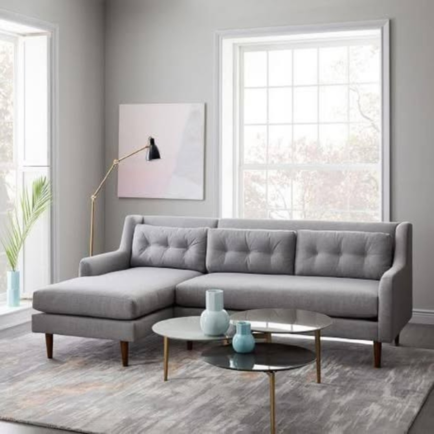 West Elm Dark Gray Fabric 2 Piece Sectional - image-1