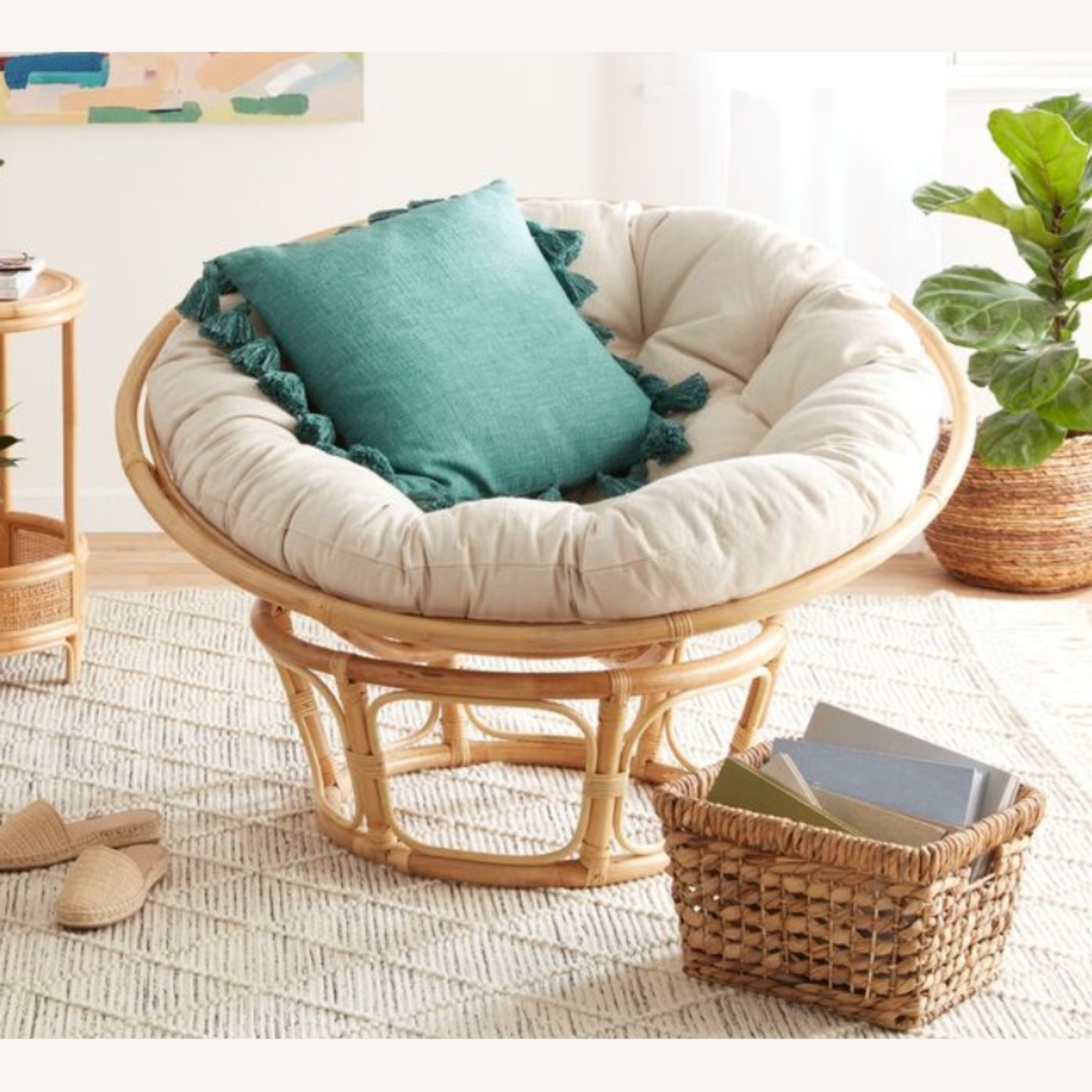 World Market Rattan Papasan Chair And Cushion - image-5