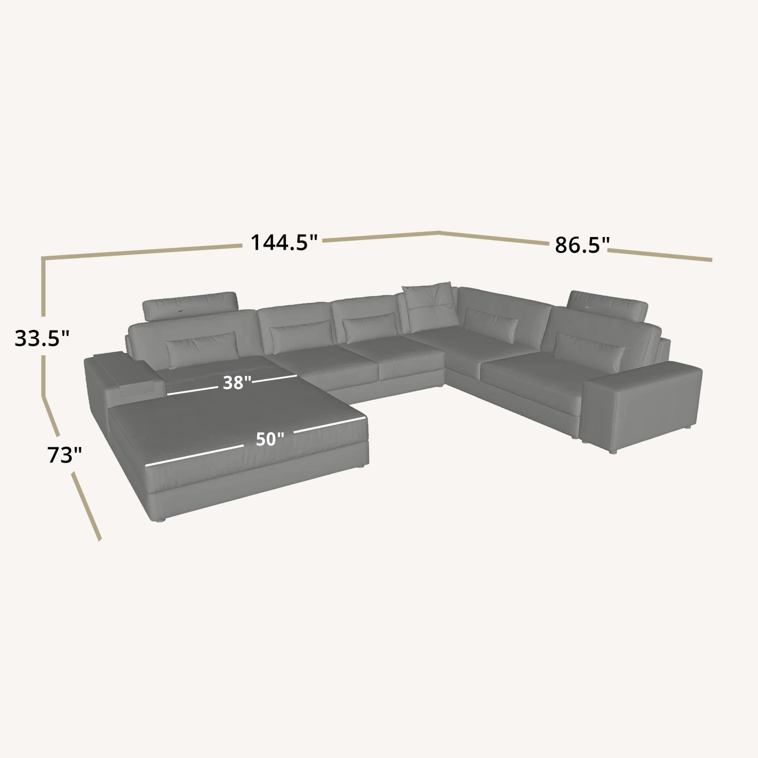 Los Angeles Modern Leather U-Chaise Sectional - image-3