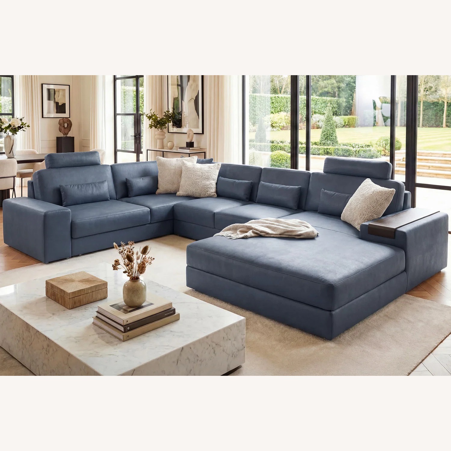 Los Angeles Modern Leather U-Chaise Sectional - image-4