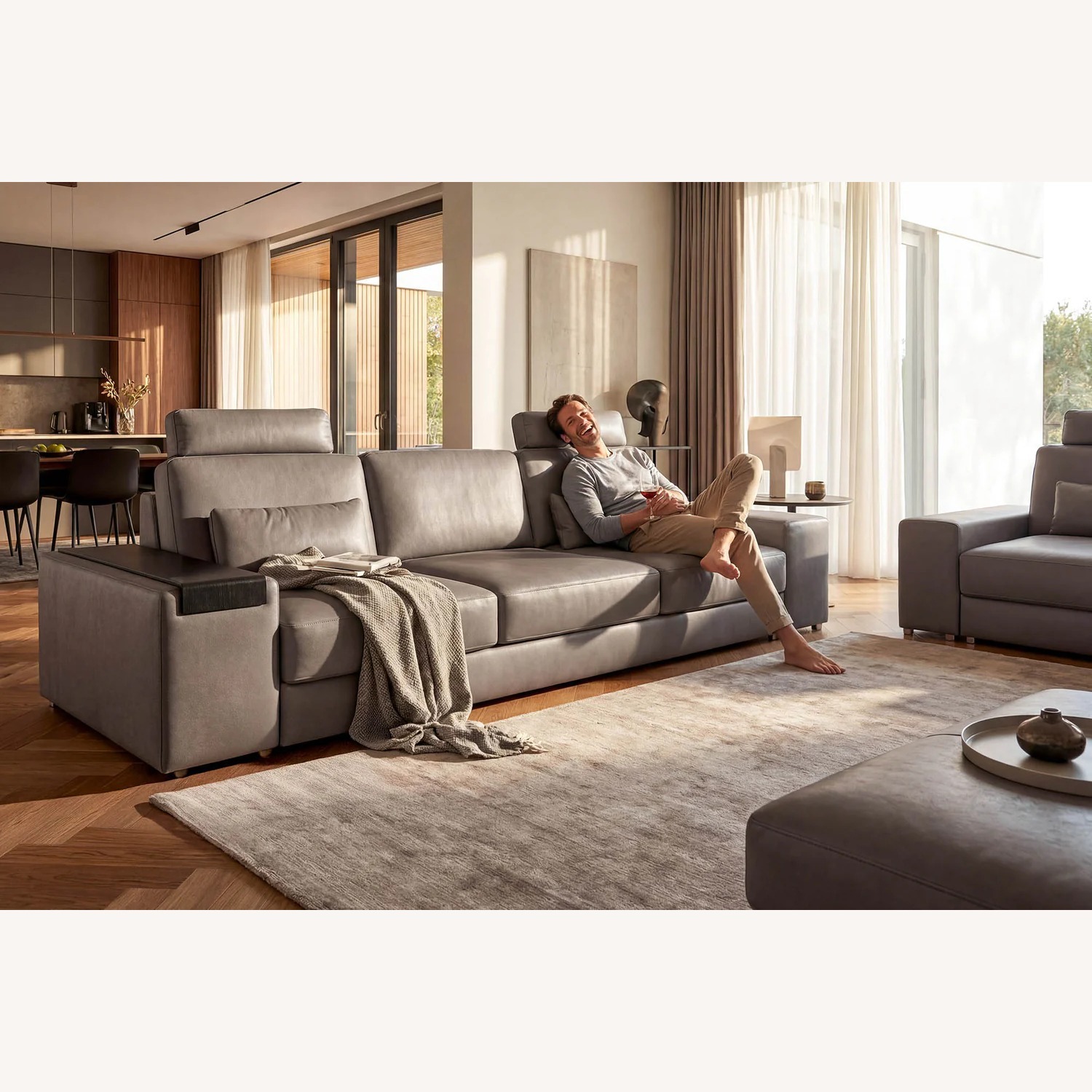 Los Angeles Modern 3 Seater Buffalo Full Leather - image-3