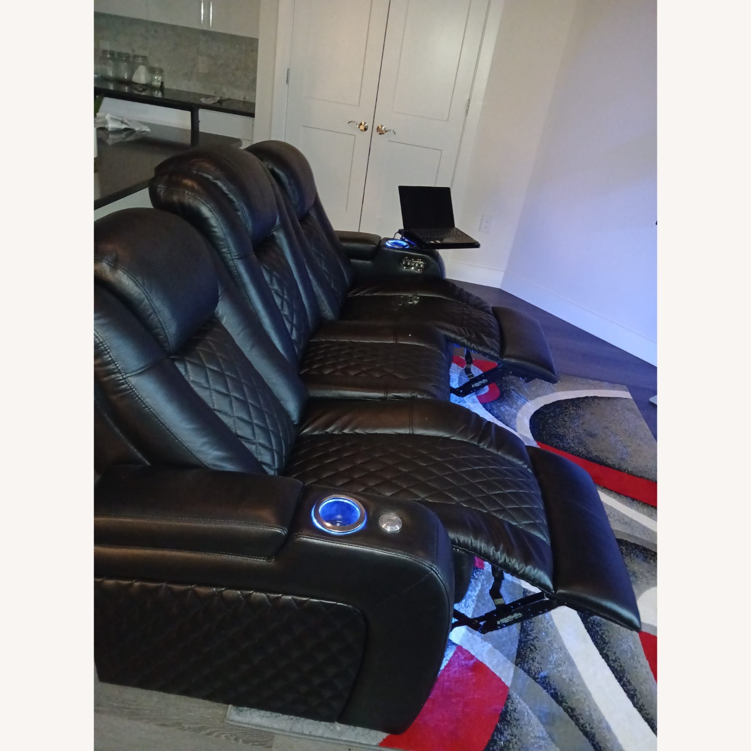 SeatCraft Black Leather 3+ Seater Sofa - image-3