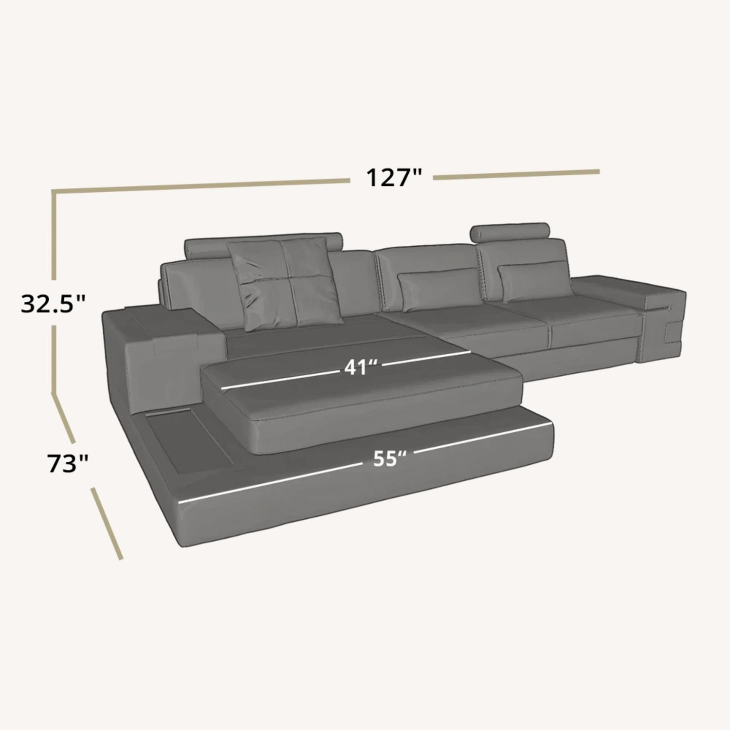 Los Angeles III Leather Chaise Sofa - image-3