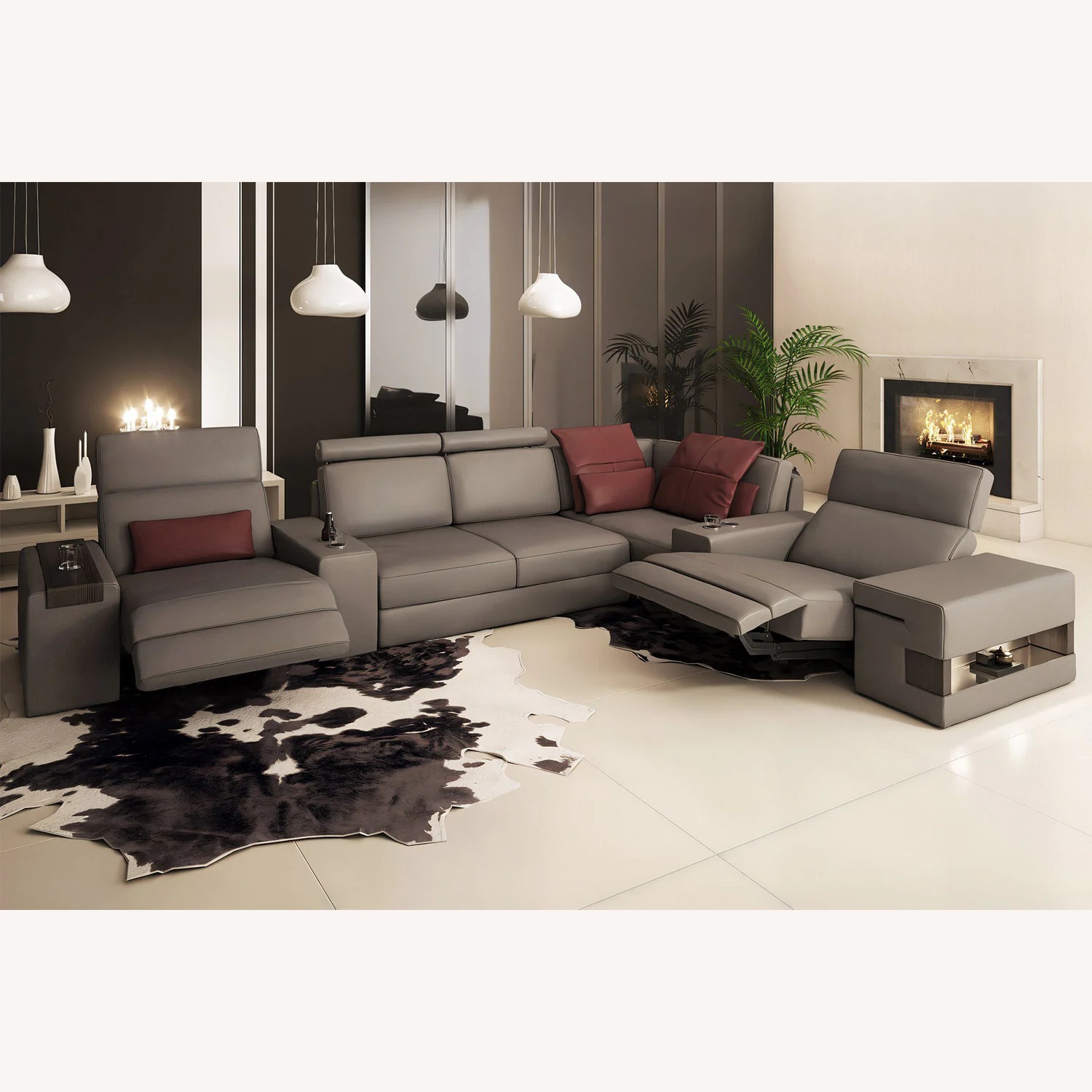 Los Angeles II Leather L-Sectional + 3 Recliners - image-2