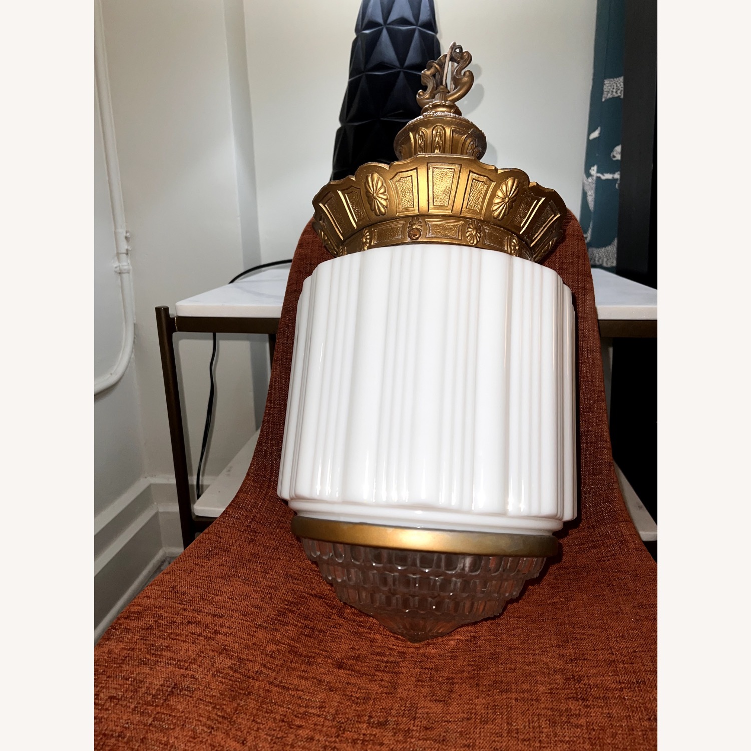 Vintage/Antique White Glass Ceiling Lamp - image-3