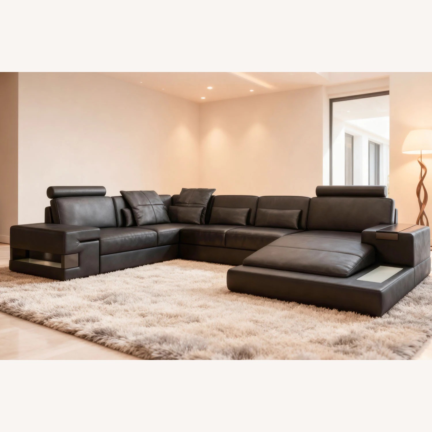 Los Angeles Leather U-Sectional + Table Bari - image-2